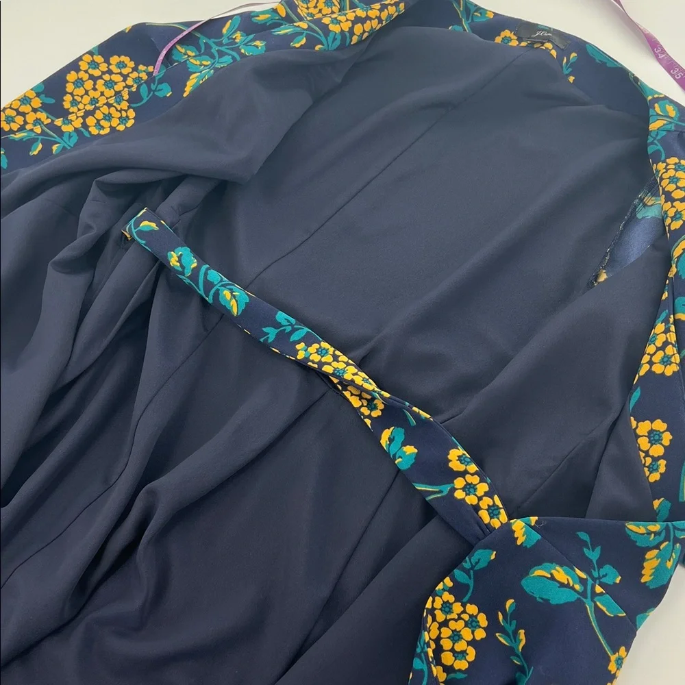 J.Crew Golden floral wrap dress in‎ 365 crepe Navy/Yellow mature office